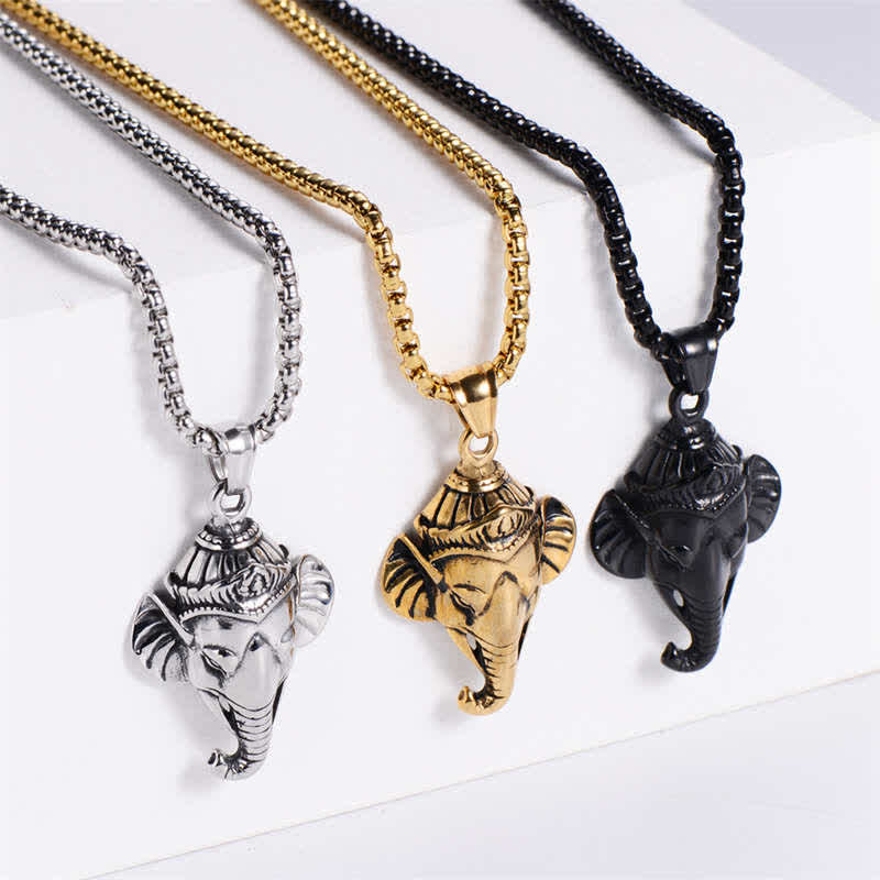 Fortune Jewel Ganesh Ganpati Elephant Titanium Steel Protection Pendant Necklace