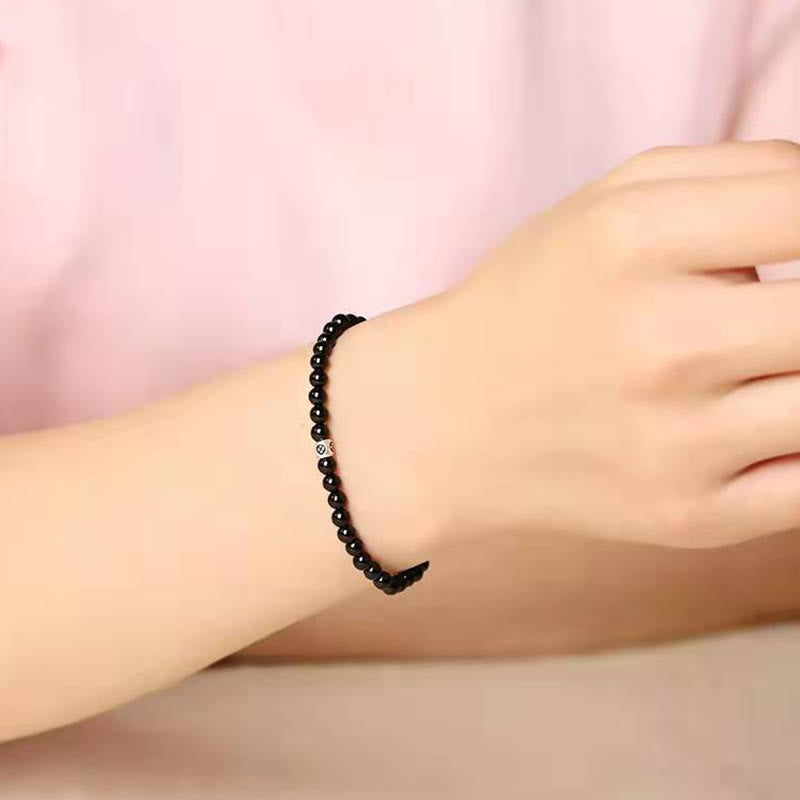 Fortune Jewel Natural Black Obsidian Smoky Quartz Purification Strength Bracelet