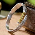Fortune Jewel Feather Pattern Engraved Luck Cuff Bracelet Bangle