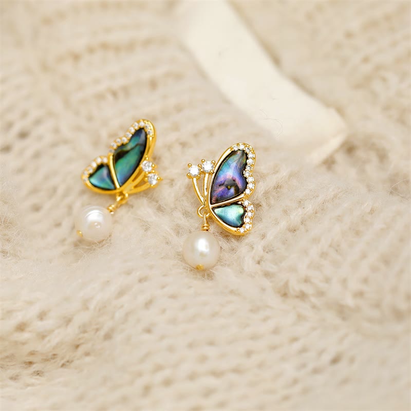 Fortune Jewel 18K Gold Plated Copper Pearl Butterfly Love Stud Earrings