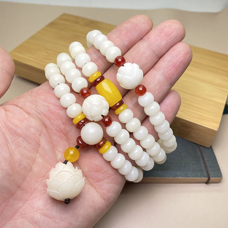 Fortune Jewel Lotus Bodhi Seed Mala 108 Beads Protection Bracelet Fortune Jewel