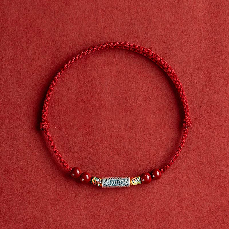 Fortune Jewel 925 Sterling Silver Koi Fish Cinnabar Bead Wealth Handcrafted Braided Bracelet Anklet