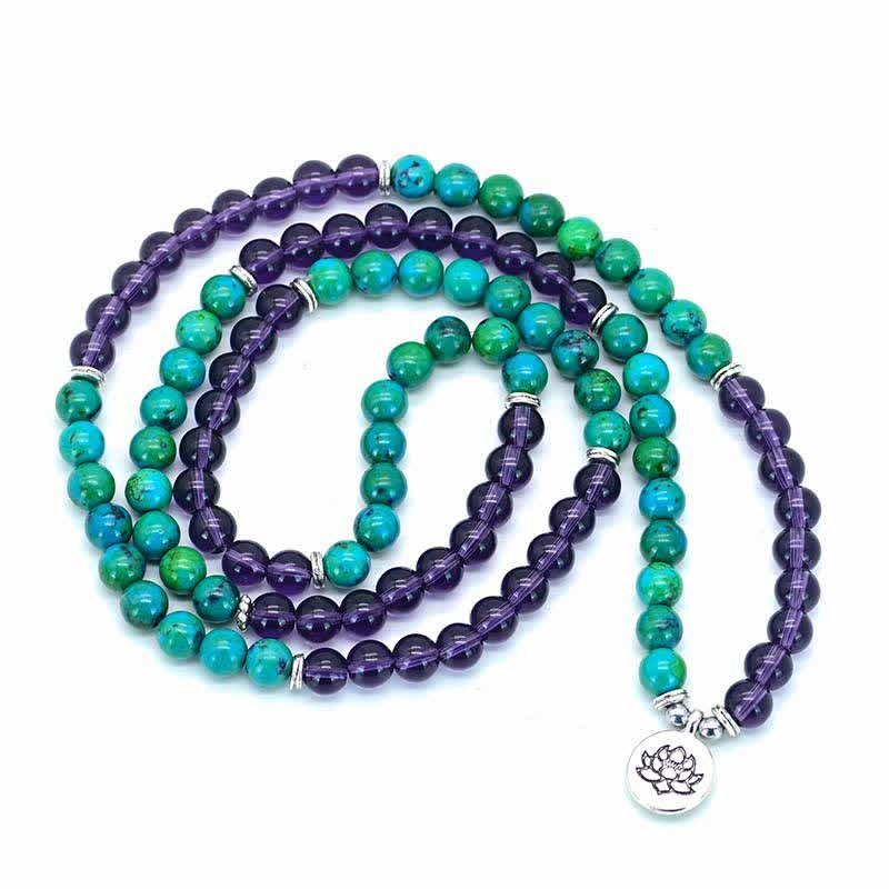 Fortune Jewel Amethyst Green Aventurine Spiritual Lotus Charm Bracelet