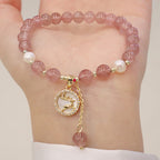 Fortune Jewel Strawberry Quartz Pearl Elk Smiley Face Fishtail Fu Character Charm Healing Bracelet