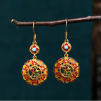 Fortune Jewel 24K Gold Plated Dunhuang Color Elk Copper Balance Drop Earrings