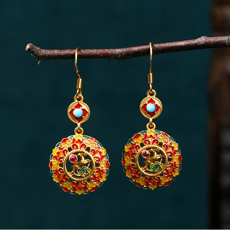 Fortune Jewel 24K Gold Plated Dunhuang Color Elk Copper Balance Drop Earrings