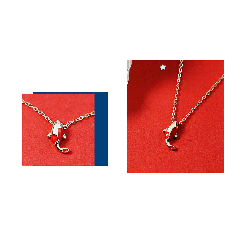 Fortune Jewel Copper Koi Fish Wealth Necklace Pendant Red Rope Bracelet Earrings Set