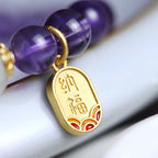 Fortune Jewel Natural Amethyst Crystal Hetian Jade Healing Charm Bracelet