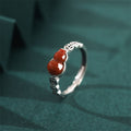Fortune Jewel 925 Sterling Silver Red Agate Gourd Copper Coin Self-acceptance Ring