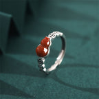 Fortune Jewel 925 Sterling Silver Red Agate Gourd Copper Coin Self-acceptance Ring