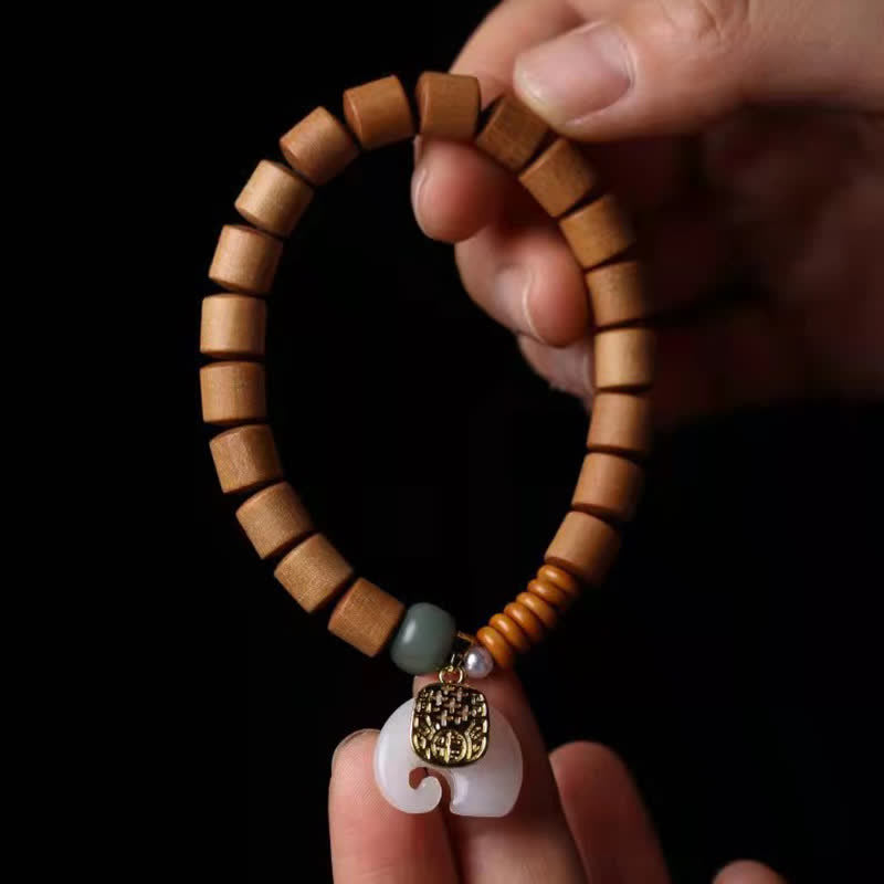 Fortune Jewel Sandalwood Jade Elephant Protection Bracelet