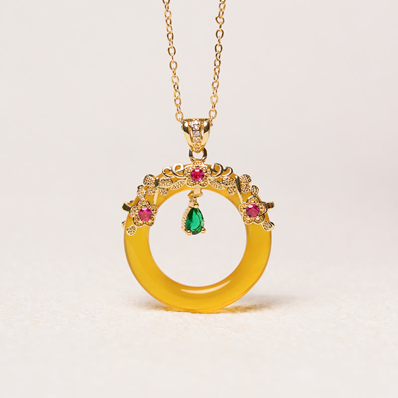 Fortune Jewel Green Chalcedony Peace Buckle Design Strength Necklace Pendant