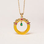 Fortune Jewel Green Chalcedony Peace Buckle Design Strength Necklace Pendant