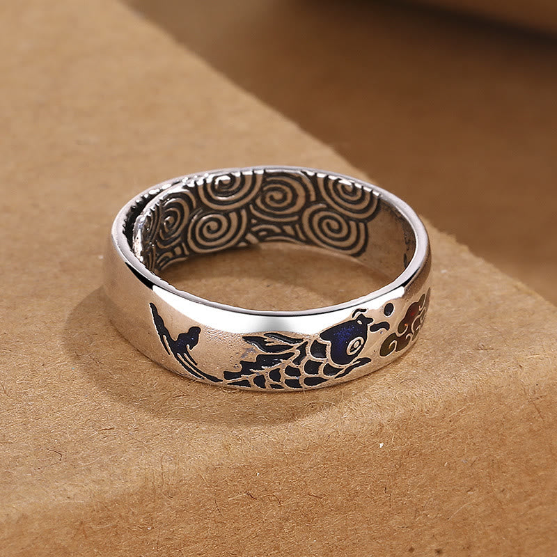 Fortune Jewel Koi Fish Auspicious Cloud Design Luck Wealth Ring