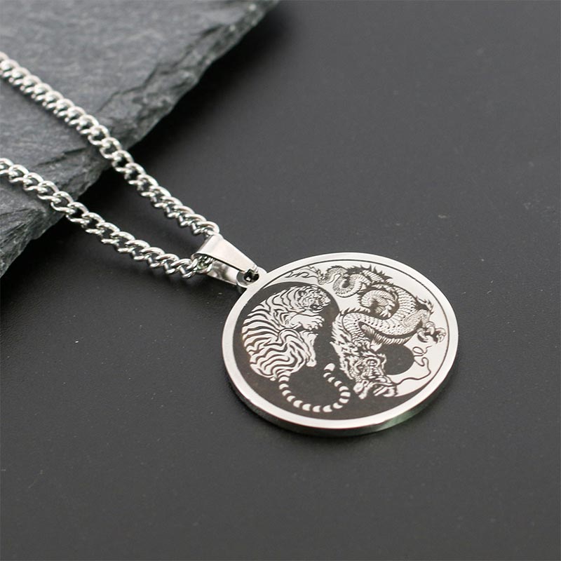 Fortune Jewel Tiger Dragon Titanium Steel Chain Necklace Harmony Pendant