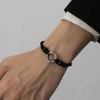 Fortune Jewel 925 Sterling Silver Black Onyx Peace Buckle Protection Bracelet
