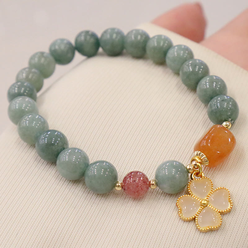 Fortune Jewel Jade Four Leaf Clover Charm Prosperity Bracelet