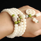 Fortune Jewel White Bodhi Seed Mala 108 Beads Luck Bracelet