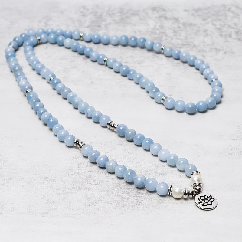 Fortune Jewel 108 Mala Beads Aquamarine Healing Bracelet