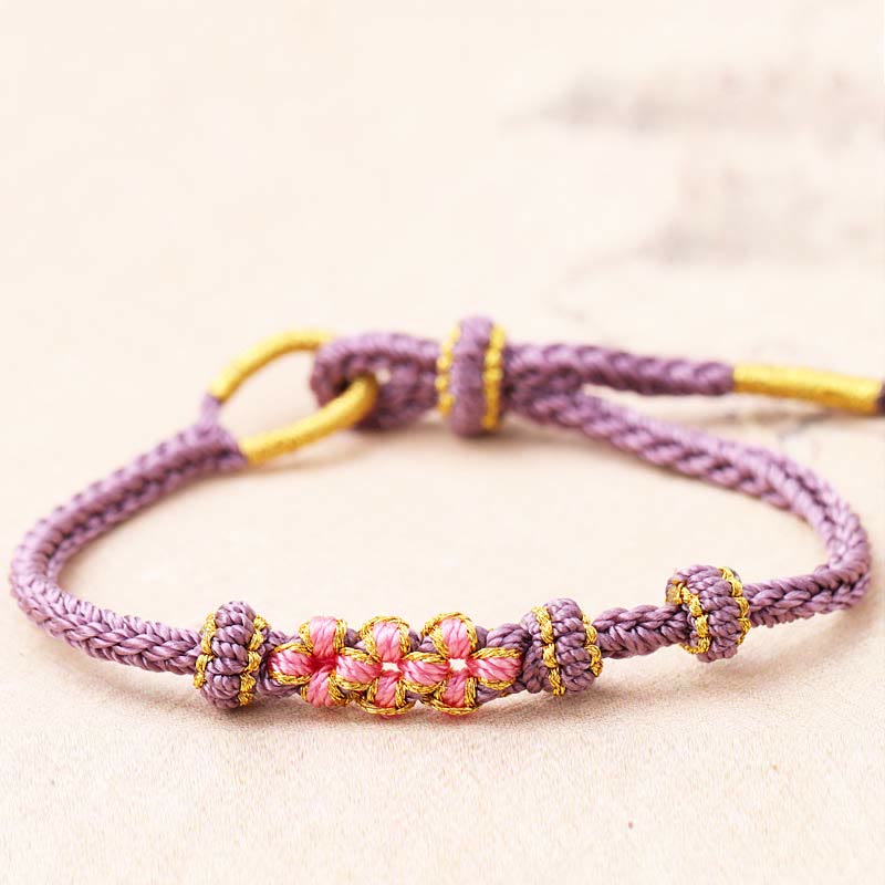 Fortune Jewel Handmade Three Peach Blossoms Luck Eight Strands Braided String Bracelet
