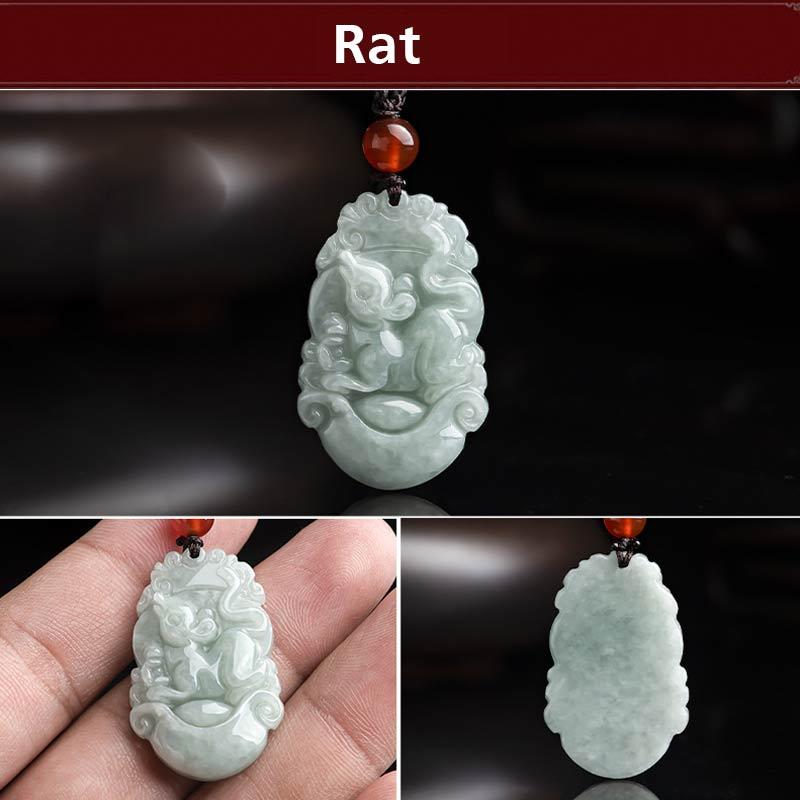 Fortune Jewel Natural Jade 12 Chinese Zodiac Sucess Pendant Necklace Fortune Jewel