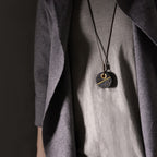 Fortune Jewel Handcrafted Round Ebony Wood Brass Copper Peace Necklace Pendant