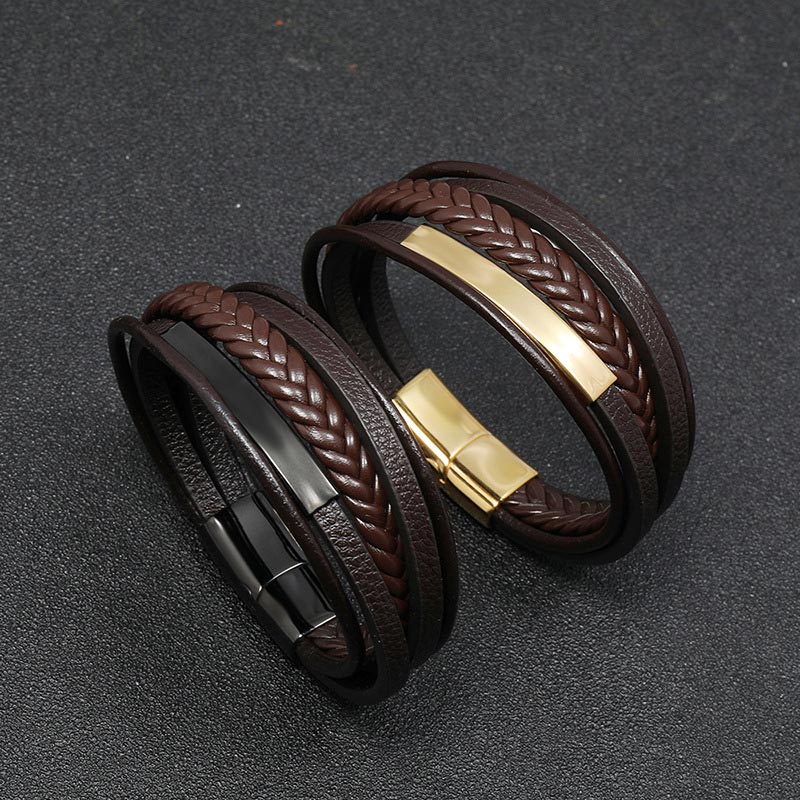 Fortune Jewel Simple Design Titanium Steel Leather Luck Bracelet