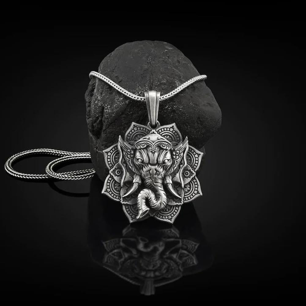 Fortune Jewel Pure Tin Ganesh Ganpati Elephant Protection Amulet Necklace Pendant
