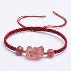 Fortune Jewel Natural Strawberry Quartz PiXiu Lucky Red String Bracelet