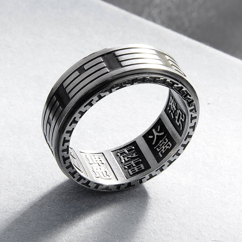 Fortune Jewel Bagua Yin Yang Titanium Steel Balance Rotatable Ring Fortune Jewel