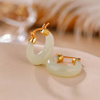 Fortune Jewel Round Jade Cyan Jade Prosperity Luck Drop Earrings