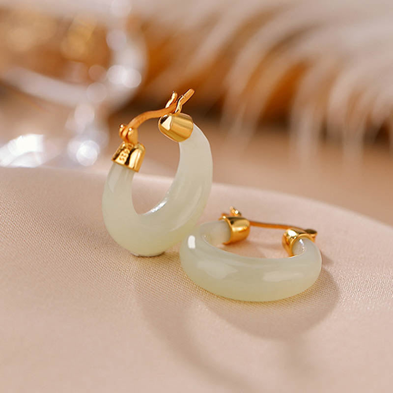 Fortune Jewel Round Jade Cyan Jade Prosperity Luck Drop Earrings