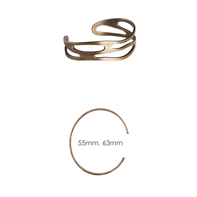 Fortune Jewel Vintage Curved Copper Brass Wealth Adjustable Cuff Bracelet Bangle