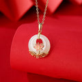 Fortune Jewel 925 Sterling Silver Hetian White Jade Lotus Flower Blessing Necklace Pendant Fortune Jewel