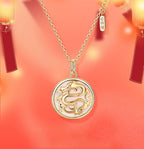 Buddha Stones 925 Sterling Silver Tridacna Stone Year of the Dragon Fu Character Luck Strength Necklace Pendant