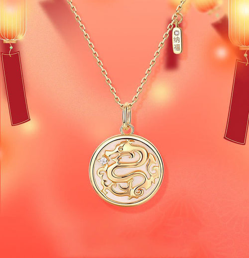 Buddha Stones 925 Sterling Silver Tridacna Stone Year of the Dragon Fu Character Luck Strength Necklace Pendant