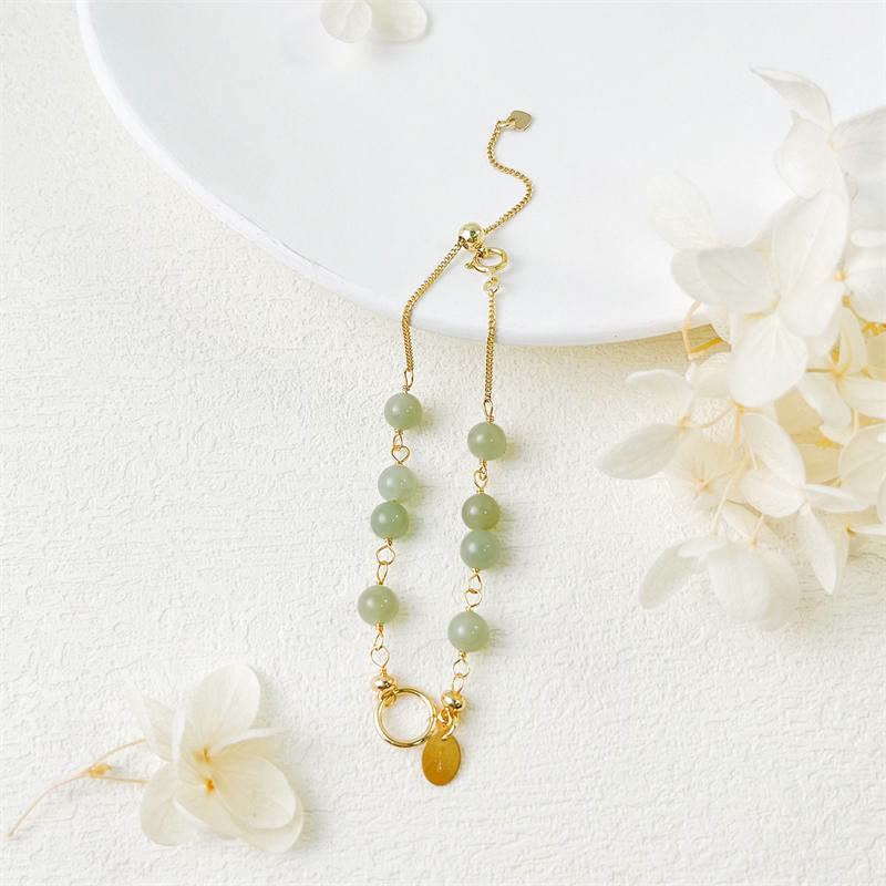 Fortune Jewel Unique Natural Hetian Jade 14K Gold filled Luck Beaded Bracelet