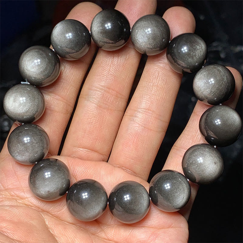 Fortune Jewel Natural Silver Sheen Obsidian Soothing Protection Bracelet