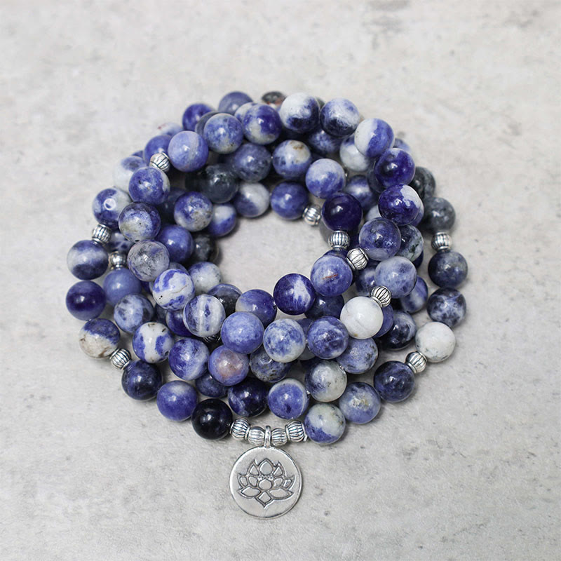 Fortune Jewel Natural Blue Aventurine Lotus Peace Necklace Bracelet