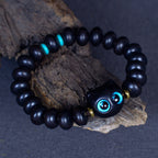 Fortune Jewel Ebony Wood Liuli Glass Lovely Cat Peace Balance Bracelet
