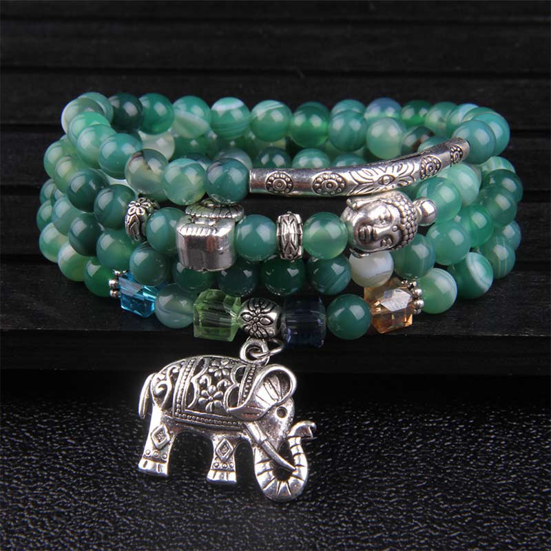 Fortune Jewel Natural Agate Elephant Buddha Hope Bracelet