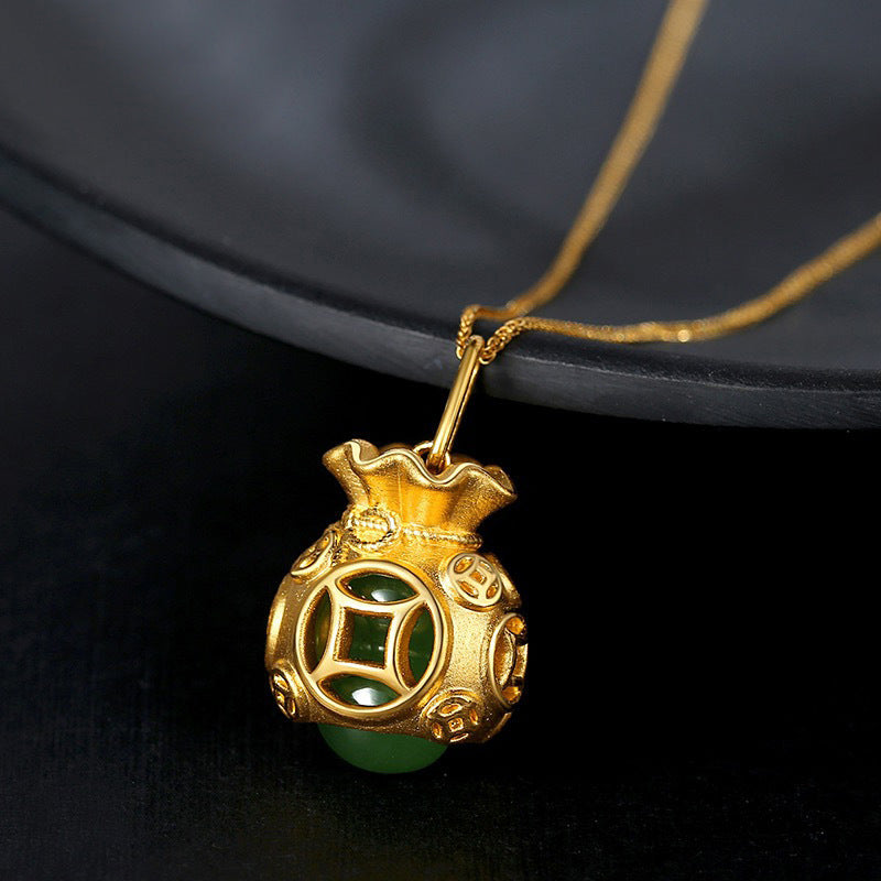 Fortune Jewel  Auspicious Feng Shui Money Bag Jade Pendant Necklace