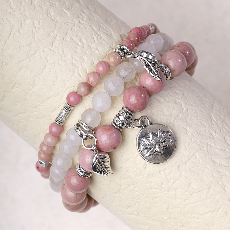 Fortune Jewel 3PCS Natural Quartz Crystal Beaded Healing Energy Lotus Bracelet