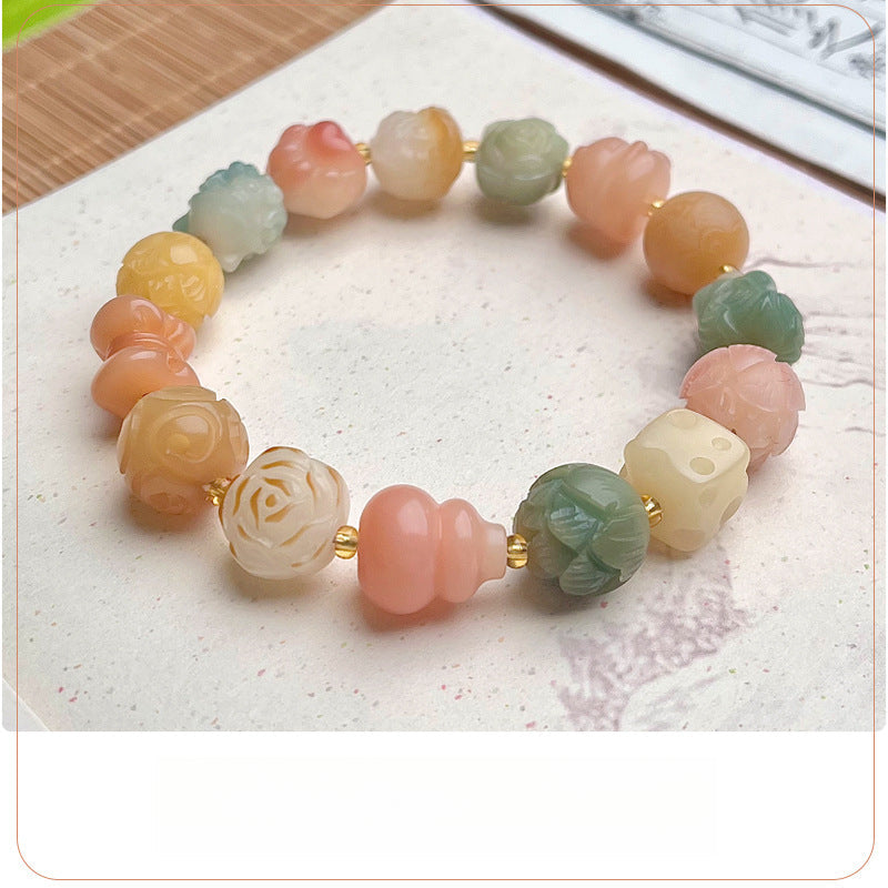 Lucky Multi-Treasure Bodhi Bead Bracelet – Hand-Carved Natural Bodhi