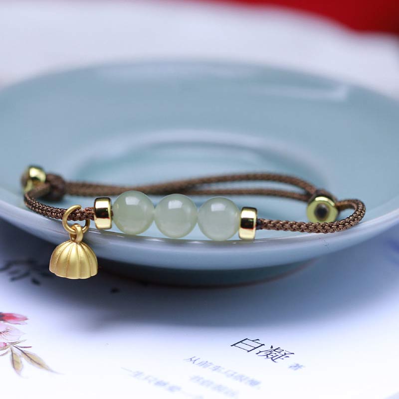 Fortune Jewel Natural Jade Lotus Seed Strength Red String Weave Bracelet