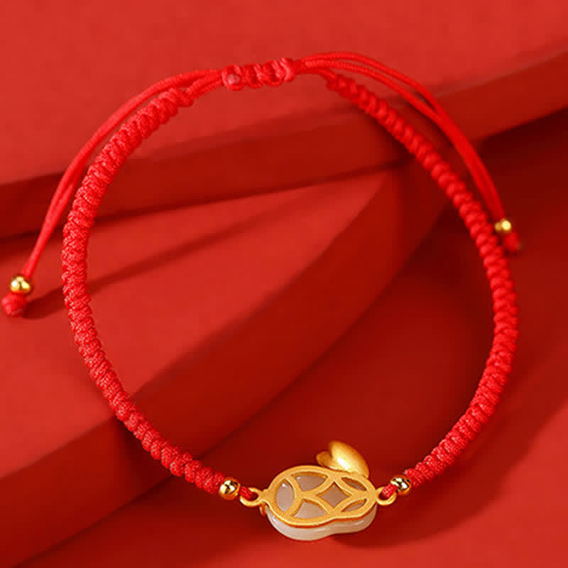 Fortune Jewel 925 Sterling Silver Year of the Rabbit Hetian White Jade Luck Red String Protection Bracelet