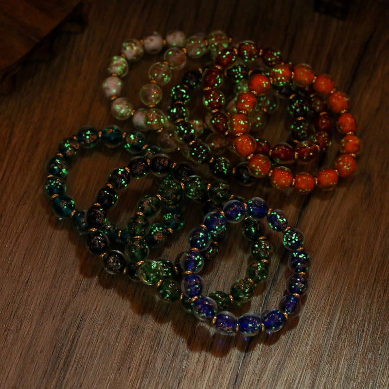 Fortune Jewel Gold Swallowing Beast Family Charm Luminous Fluorescent Liuli Glass Bead Success Bracelet