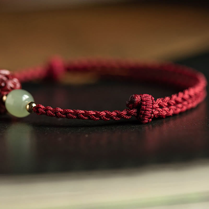 Fortune Jewel Natural Cinnabar Chinese Zodiac Hetian Jade Fu Character Luck Rope Bracelet