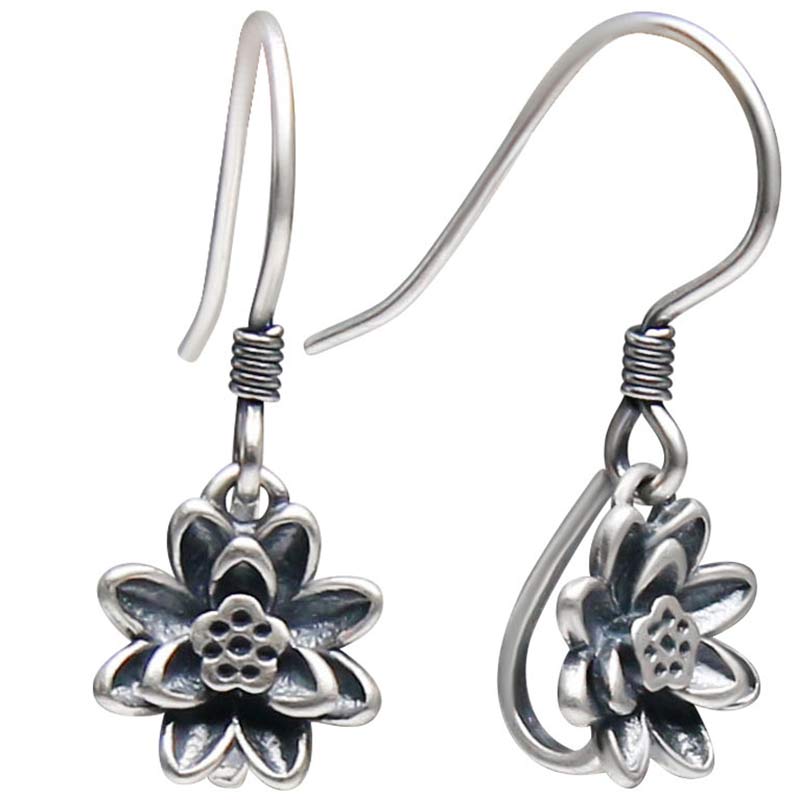 Fortune Jewel 925 Sterling Silver Lotus Flower Enlightenment Earrings Fortune Jewel