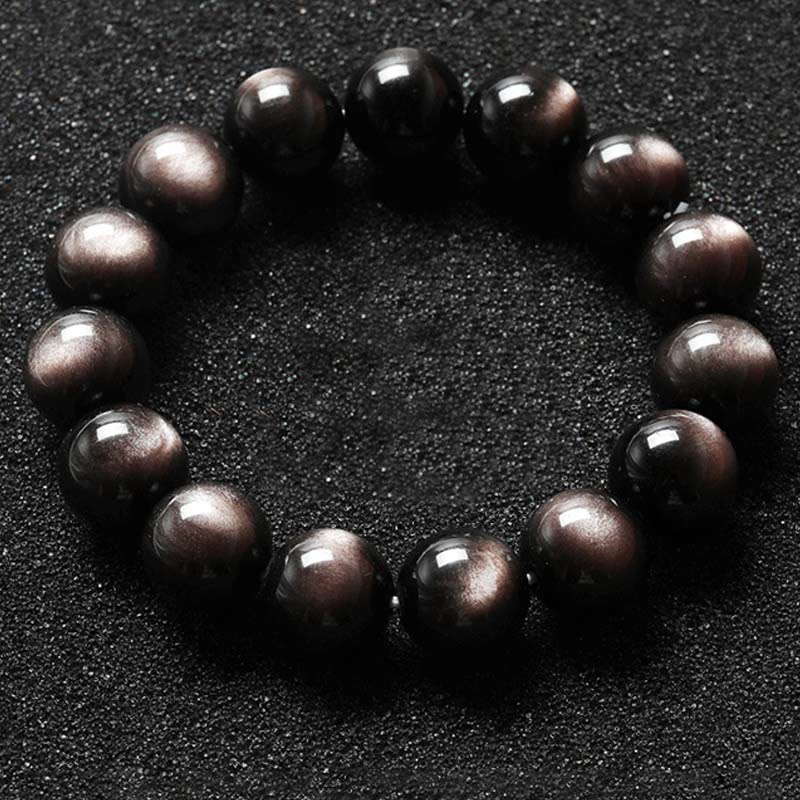 Fortune Jewel Natural Silver Sheen Obsidian Soothing Protection Bracelet